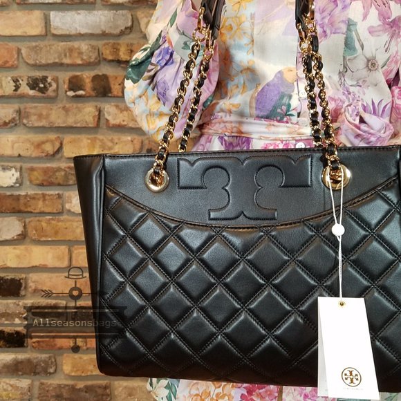 Tory Burch Small Savannah Flat Tote Black Leather - Picture 12 of 14